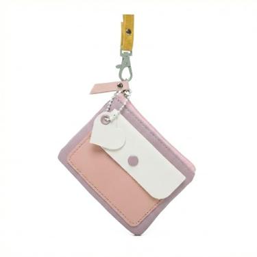 Imagem de Carteira Feminina Pequena com Alça de Pescoço, Mini Bolsa Transversal Porta Moedas, Couro PU, Tons Pastel, Estilo Kawaii, para Cartões Chaves Batom (Lilás)
