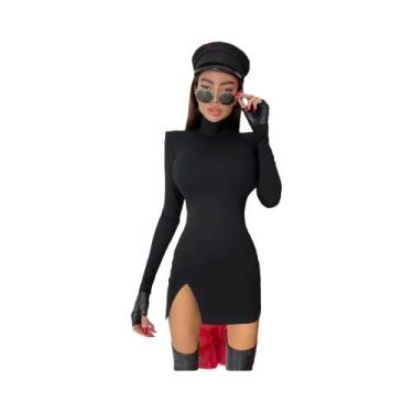 Imagem de Vestido Mini Preto Feminino Slim Fit De Manga Longa Para Primavera E O