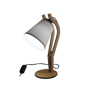 Imagem de Abajur Pequeno Pixar Base Madeira E Cúpula Linho Bege Bivolt