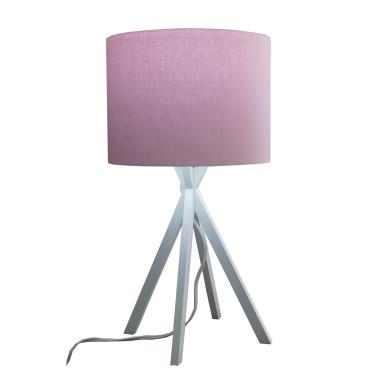 Imagem de Abajur Base Madeira Branca E Cúpula Tecido Rosa Claro