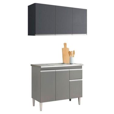 Imagem de Balcão De Pia Tatiane 100cm E Armário Aéreo Andréia 3 Portas Cinza Fosco - Ajl