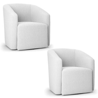 Imagem de Kit 2 Poltronas Stella Max Bouclê Off White Base Giratória - D'rossi
