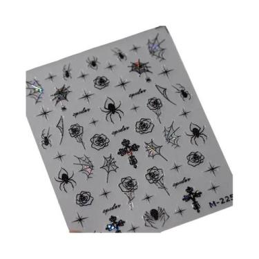 Imagem de Adesivo De Unha 5D Autoadesivo Com Teia De Aranha Em Strass Prata E Pr