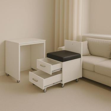 Imagem de Mesa 2 Em 1 Branco Cadeira Embutida Gavetas Home Office Estudo Rodinhas