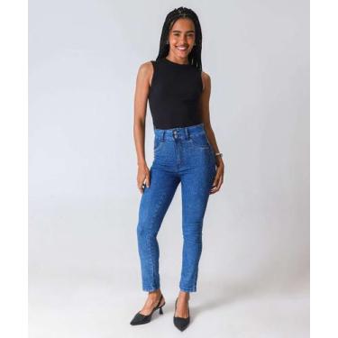 Imagem de Calça Jeans Skinny Feminina Strass Azul-04015 - Akiyoshi, 42, Jeans az