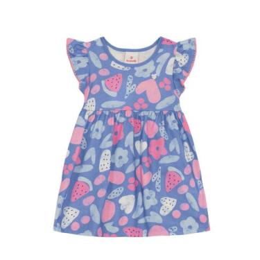Imagem de Vestido infantil menina de flores Brandili -Azul, 8, Azul