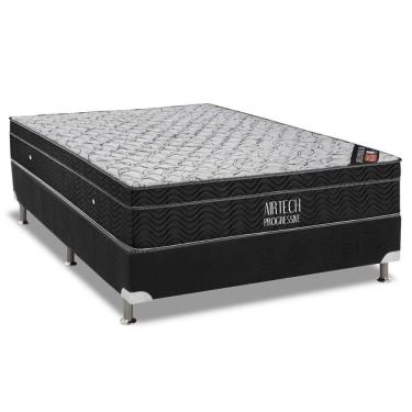 Imagem de Cama Box Casal: Colchão Molas Bonnel Ortobom Nanolastic Airtech Progressive + Base Black(138X188)