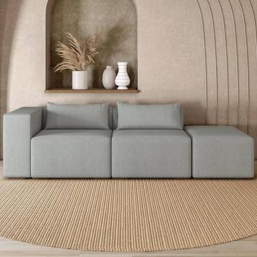 Imagem de Sofá 4 Lugares 303cm com Puff Direito Fay Linho Cinza Z55 - Mpozenato