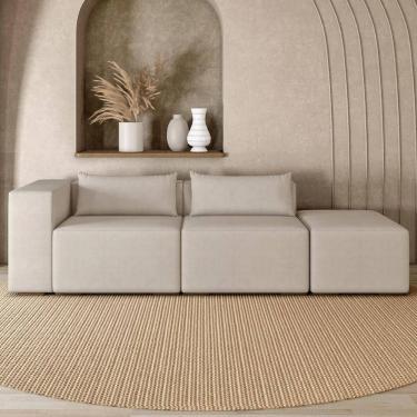 Imagem de Sofá 4 Lugares 303cm com Puff Direito Fay Suede Bege Z55    - Mpozenato