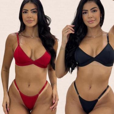 Imagem de Kit 2 Conjuntos Sem Bojo Bianca Tamanho:GGCor:Preto Vermelho - Like4yo