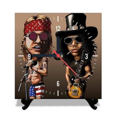 Imagem de Relógio Azulejo Guns n Roses Slash e Axl Caricatura 15x15cm Mecânico -