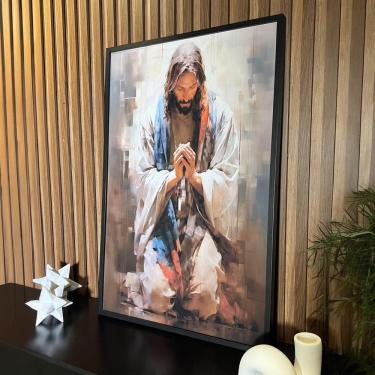 Imagem de Quadro Decorativo Jesus Em Oração 45X34Cm - Com Vidro