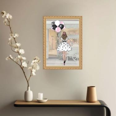 Imagem de Quadro Decorativo Moça Balões 45X34Cm - Com Vidro