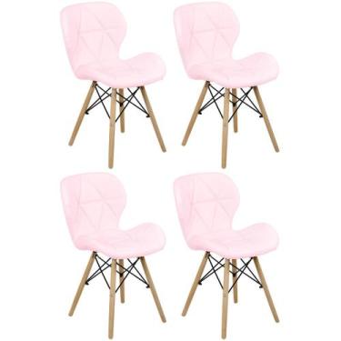 Imagem de Kit 04 Cadeiras Charles Eames Eiffel Slim Wood Estofada - Rosa Claro -