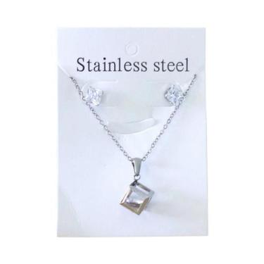 Imagem de Conjunto De Colar E Brincos Com Pingente De Cristal Em Aço Inoxidável 