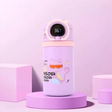 Imagem de Garrafa Squeeze Copo Térmico Infantil Tela Digital Termômetro lilás