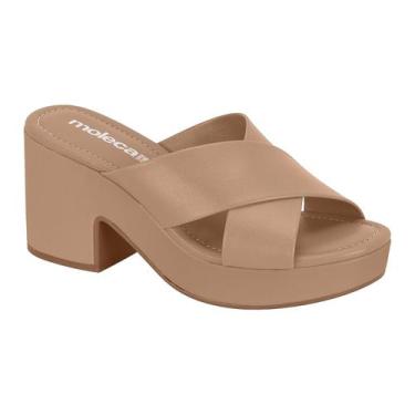 Imagem de Tamanco Moleca Plataforma Meia Pata Anabela Slide Tiras em X, Nude, 36