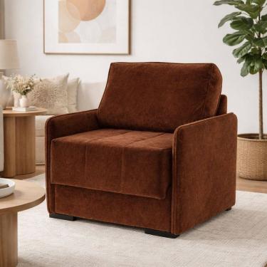 Imagem de Sofá Cama de Solteiro Isis em Tecido Veludo 100cm Veludo Marrom