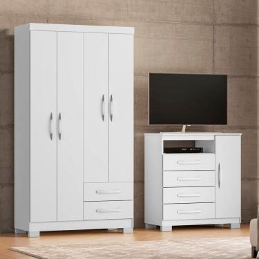 Imagem de Guarda-Roupa Solteiro 4 Portas 2 Gavetas Cômoda Sapateira Itapema Branco