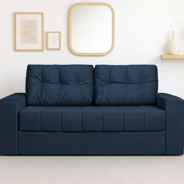 Imagem de Sofá Cama de Casal em Linho 182cm com Assento Matelassê Murilo Linho Azul