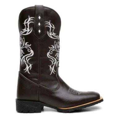 Imagem de Bota Texana Country Em Couro legítimo Tribau Branca Bico quadrado - Se