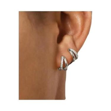 Imagem de Brincos De Argola Em Zircônia Dourada Para Mulheres, Joias Geométricas