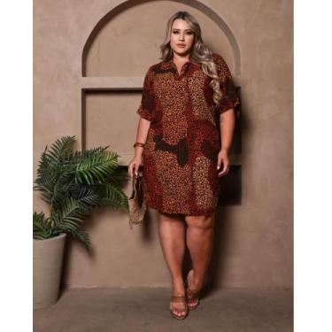 Imagem de Vestido Chemise Feminina Estampada Plus Size Praia Manga Curta - - Dec