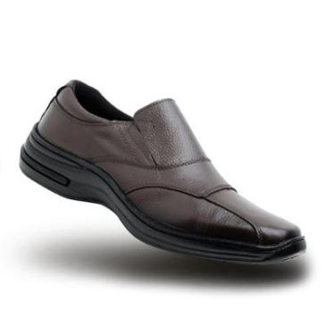 Imagem de Sapato Social Masculino em Couro Confortável Calçar Elástico Preto Marrom Leve Macio Ortopédico-Masculino