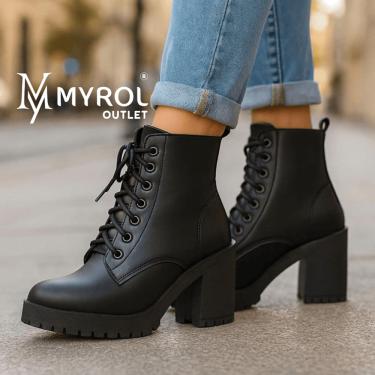 Imagem de Bota Coturno Salto Medio Tratorada De Amarrar Preto