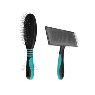 Imagem de Kit Escova de Pinos Média Sem Bolinha e Rasqueadeira Reta Média Clássi