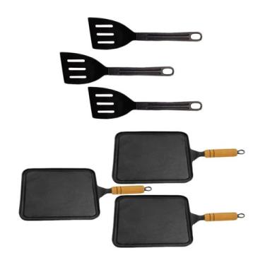 Imagem de Kit 3 Bifeteiras Antiaderente Lisa 23x23cm e 3 Espátulas - Alumínios V