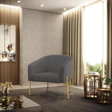 Imagem de Poltrona Sala Decorativa Stella Pé de Aço Dourado Sintético Grafite D0