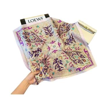 Imagem de Lenço Quadrado De Seda Vintage Luxuoso Multicolorido Com Estampa Paisl