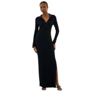 Imagem de Vestido Colcci Slim Canelado Longo Manga Longa Com Fenda Preto Feminino-Feminino