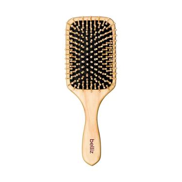 Imagem de Escova De Cabelo Belliz Raquete Cerdas De Madeira Reduz Frizz 25cm