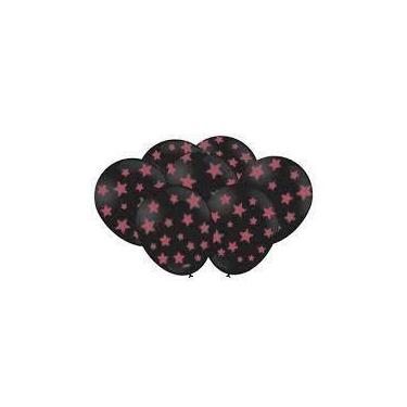 Imagem de Balão decorado preto com estrela rosa neon - 25 unidades - FESTCOLOR