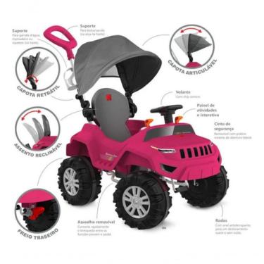 Imagem de Carrinho Infantil de Passeio e Pedal Superjipe Reclinável com Capota Rosa Brinquedos Bandeirante