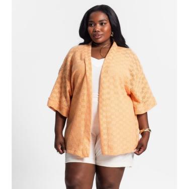 Imagem de Kimono Feminino Plus Size Em Tricot Secret Glam Laranja