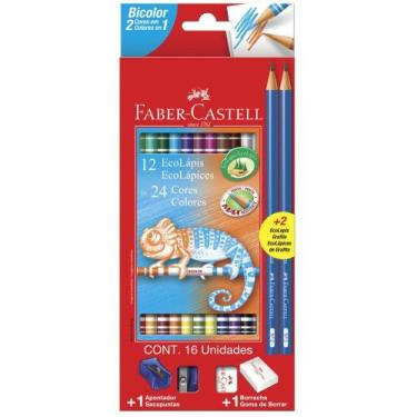 Imagem de Lapis de cor redondo ecolapis bicolor 24 cores faber-castell - Faber C