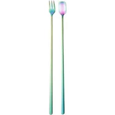 Imagem de Conjunto 4 Peças Colher e Garfo Aço Inox Long Drink Rainbow BonGourmet