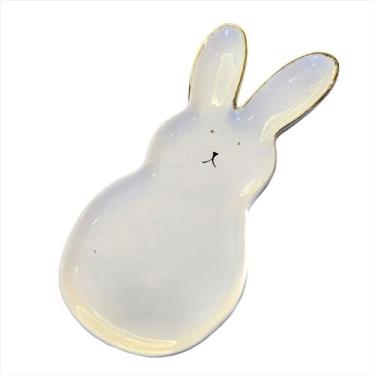 Imagem de Petisqueira Coelho Branco Mesa Posta Páscoa Porcelana 30cm - TOK