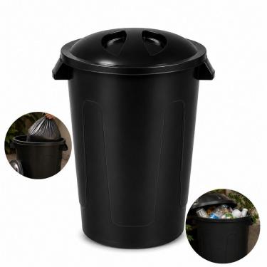 Imagem de Cesto de Lixo Balde 60L Plástico Tampa Manual Redondo Resistente Preto Yeet