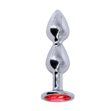 Imagem de Plug Anal Escalonado em Aço 10,4cm x 3,6cm Base com Pedra Vermelho 77g