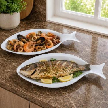 Imagem de Petisqueira Travessa Bandeja Melamina Peixe Oceano Kit 2pçs - Genérico