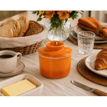 Imagem de Manteigueira Francesa em Cerâmica Laranja Degradê - Sanson Decor Home