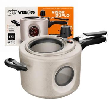Imagem de Panela de Pressão 4,5L Antiaderente Visor Duplo Tampa de Vidro Baunilh