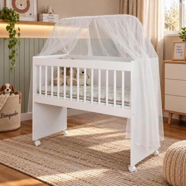 Imagem de Mini Berço Moisés Multifuncional 100% MDF Com Colchão Branco Ofertamo