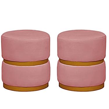 Imagem de 02 Puff Decorativo Luxo Para Sala Kiev Dourado Assento Veludo Rosê - Folk Móveis