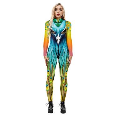 Imagem de Yajun Macacão feminino de festa de Halloween fashion stretch slim fit body uma peça elegante macacão skinny com zíper, pássaro, M (busto: 83 cm)