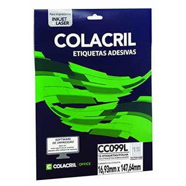 Imagem de Etiqueta Adesiva Colacril, Ink-Jet/Laser Carta, CC099L, Branco, 16.93 x 147.64 mm, envelope com 10 fls-150 etiquetas